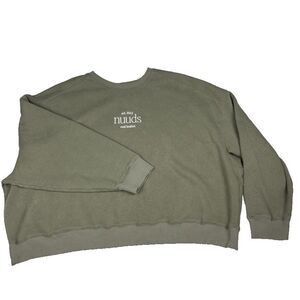 Nuuds Real Bodies Crewneck‎ Sweatshirt XL Olive Green Fleece Lined Boxy Cozy